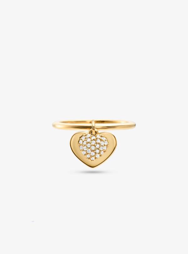 Damske Prstene Michael Kors Precious Metal-Plated Sterling Silver Pavé Heart Zlate - Šperky Michael Kors Lacne | SBPFD-5791